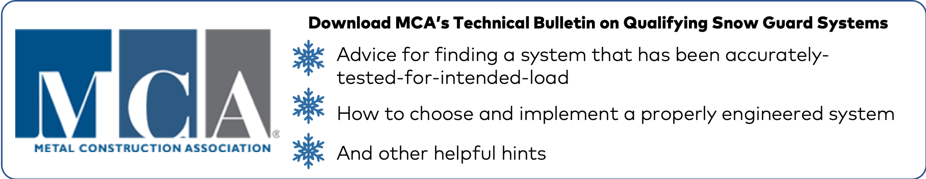 Download MCA's Technical Bulletin on Snow Guards CTA Button - S-5!