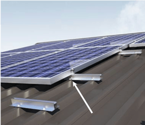 photo example of micro-rails PV installation mounted exposed fastened trapezoidal metal roof