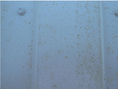 S-5! - Swarf particles have caused rust stains on this metal panel.