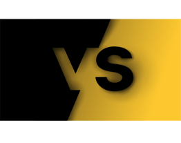 yellow and black graphic of the word versus